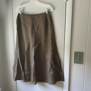 Talbots Skirt Irish Linen Brown Knee Length slits